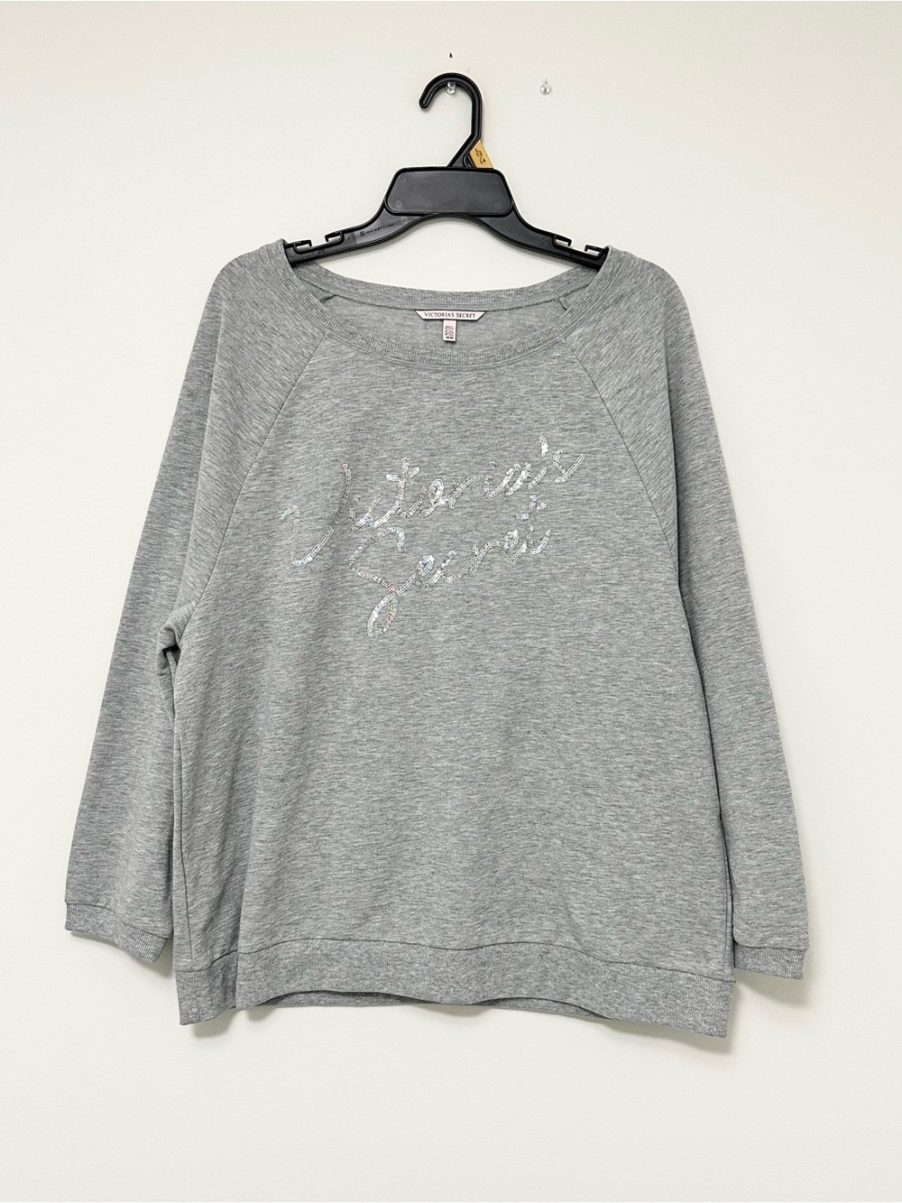 Victoria's Secret Gray Cozy Crewneck Relaxed Fit Sweatshirt with Sequin Logo MED